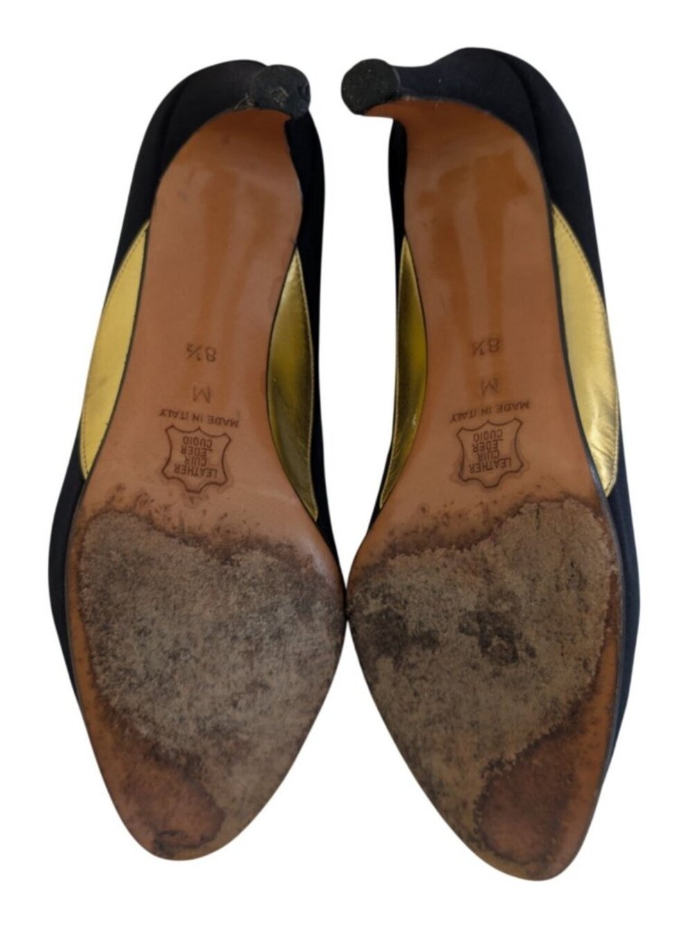 Vintage YSL Yves Saint Laurent Black Gold Metal Toe Heels Pumps Womens Size 8.5 - Picture 7 of 7